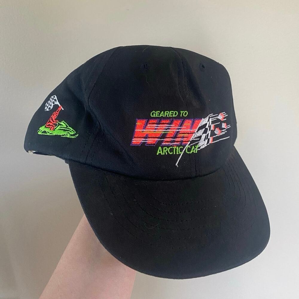 Vtg Arctic Cat Snowmobile Snapback Baseball Trucker Hat 3 sided logo Arcticwear